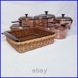 Vintage Corning Pyrex Amber Vision Ware Lids Pots Rangetop Cookware 15 Pieces