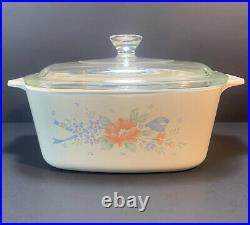 Vintage Corning Ware 1.5Lt. Casserole Pink Floral Blue Ribbon Symphony Very Rare