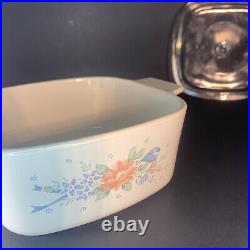 Vintage Corning Ware 1.5Lt. Casserole Pink Floral Blue Ribbon Symphony Very Rare