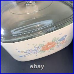 Vintage Corning Ware 1.5Lt. Casserole Pink Floral Blue Ribbon Symphony Very Rare