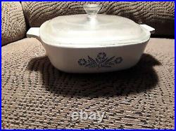 Vintage Corning Ware 1 Qt Blue Cornflower Casserole/Baking Dish withLid P-1-B USA