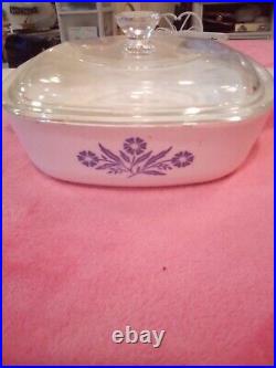 Vintage Corning Ware 1 Quart Casserole Dish 1960 With LID Blue Cornflower