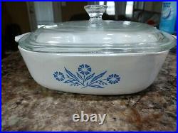 Vintage Corning Ware 1 Quart Casserole Dish Glass Lid P-7-C Cornflower BlueP-1-B