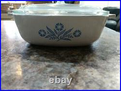 Vintage Corning Ware 1 Quart Casserole Dish Glass Lid P-7-C Cornflower BlueP-1-B