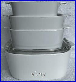 Vintage Corning Ware 4 Piece Casserole Dishes Plus 1 Lid Solid White 3 Sizes