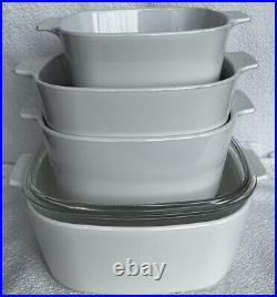 Vintage Corning Ware 4 Piece Casserole Dishes Plus 1 Lid Solid White 3 Sizes