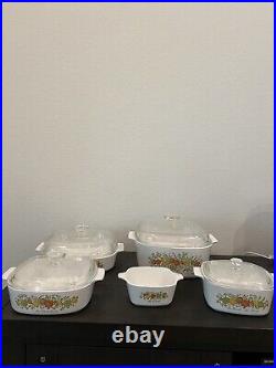 Vintage Corning Ware 5 Piece Set Spice Of Life 5 Dishes, 4 Lids Great Condition