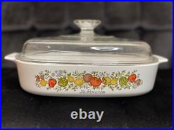 Vintage Corning Ware A-10-B Le Romarin Pyrex A12C Lid Spice of Life 1972 10x10x2