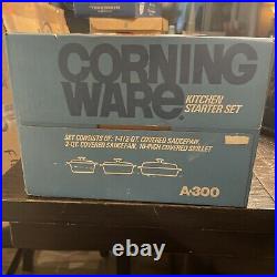 Vintage Corning Ware A-300 Blue Cornflower Starter Set 3 Casseroles 3 Lids NIB