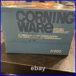 Vintage Corning Ware A-300 Blue Cornflower Starter Set 3 Casseroles 3 Lids NIB