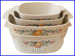 Vintage Corning Ware Abundance Casserole 4-Piece Pyrex Set with4 Amber Lids