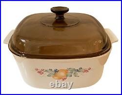 Vintage Corning Ware Abundance Casserole 4-Piece Pyrex Set with4 Amber Lids