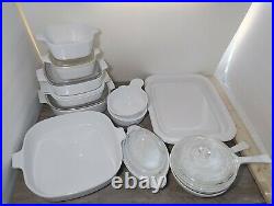 Vintage Corning Ware All White Casserole Dish 19 Piece Set Lot VG Cond
