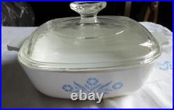 Vintage Corning Ware Blue Cornflower 1 Qt. P-1-B with PYREX Lid A7C 1st Blk Mark