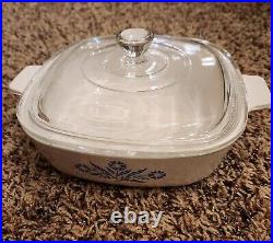 Vintage Corning Ware Blue Cornflower 1 Quart Casserole (P-1-B) Square with Lid