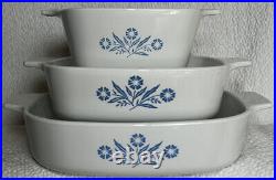 Vintage Corning Ware Blue Cornflower 1970s Set Of 3 Casserole Dishes VGUC