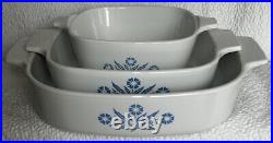 Vintage Corning Ware Blue Cornflower 1970s Set Of 3 Casserole Dishes VGUC