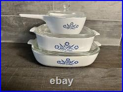 Vintage Corning Ware Blue Cornflower 3 caseroles with lid (6 Pcs) See Photos