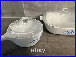 Vintage Corning Ware Blue Cornflower 3 caseroles with lid (6 Pcs) See Photos