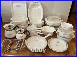 Vintage Corning Ware Blue Cornflower 46 PC Cookware Set Casserole Pan Lids Trays