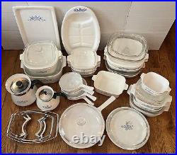 Vintage Corning Ware Blue Cornflower 46 PC Cookware Set Casserole Pan Lids Trays