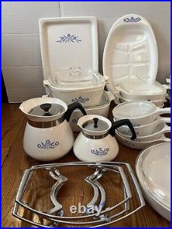 Vintage Corning Ware Blue Cornflower 46 PC Cookware Set Casserole Pan Lids Trays