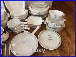 Vintage Corning Ware Blue Cornflower 46 PC Cookware Set Casserole Pan Lids Trays