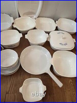 Vintage Corning Ware Blue Cornflower 46 PC Cookware Set Casserole Pan Lids Trays