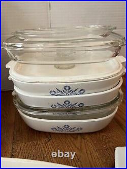 Vintage Corning Ware Blue Cornflower 46 PC Cookware Set Casserole Pan Lids Trays