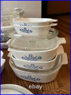 Vintage Corning Ware Blue Cornflower 46 PC Cookware Set Casserole Pan Lids Trays