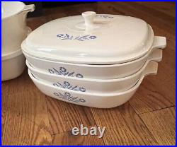 Vintage Corning Ware Blue Cornflower 46 PC Cookware Set Casserole Pan Lids Trays