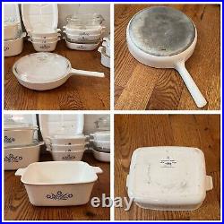 Vintage Corning Ware Blue Cornflower 46 PC Cookware Set Casserole Pan Lids Trays