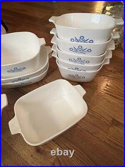 Vintage Corning Ware Blue Cornflower 46 PC Cookware Set Casserole Pan Lids Trays