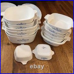 Vintage Corning Ware Blue Cornflower 46 PC Cookware Set Casserole Pan Lids Trays