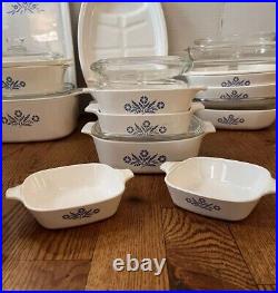 Vintage Corning Ware Blue Cornflower 46 PC Cookware Set Casserole Pan Lids Trays