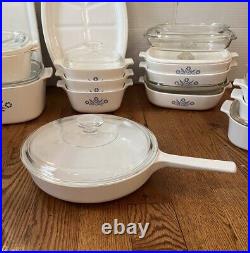 Vintage Corning Ware Blue Cornflower 46 PC Cookware Set Casserole Pan Lids Trays