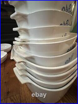 Vintage Corning Ware Blue Cornflower 46 PC Cookware Set Casserole Pan Lids Trays