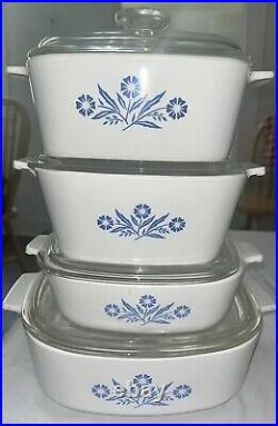Vintage Corning Ware Blue Cornflower 8pc Casserole Dish Set 1qt, 1.5,1.75,2.0