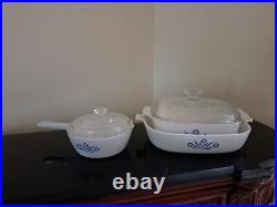 Vintage Corning Ware Blue Cornflower Borosilicate glass PYREX. 3 RARE PIECES