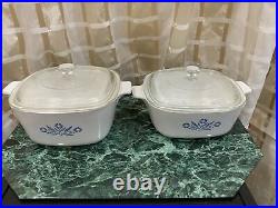 Vintage Corning Ware Blue Cornflower Casserole Dish Set 2 pieces With Lids