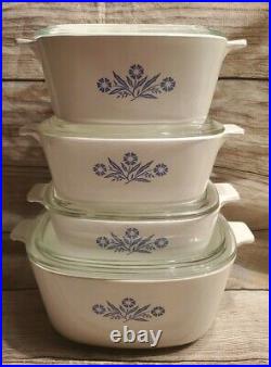 Vintage Corning Ware Blue Cornflower Casserole Dish Set 4 pieces With Lids