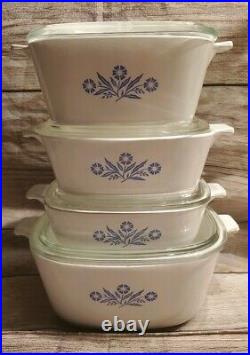 Vintage Corning Ware Blue Cornflower Casserole Dish Set 4 pieces With Lids