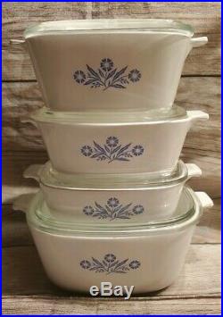 Vintage Corning Ware Blue Cornflower Casserole Dish Set 4 pieces With Lids