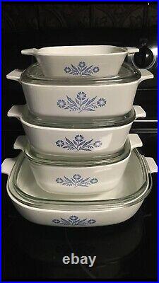 Vintage Corning Ware Blue Cornflower Casserole Dish Set 5 pieces (4 Withlids)