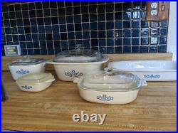 Vintage Corning Ware Blue Cornflower Casserole Dish Set 5 pieces With 4 Lids