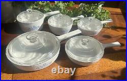 Vintage Corning Ware Blue Cornflower Cooking Skillet Set- 6 Skillets With Lids