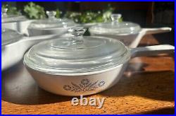 Vintage Corning Ware Blue Cornflower Cooking Skillet Set- 6 Skillets With Lids