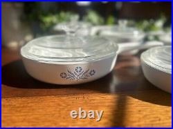 Vintage Corning Ware Blue Cornflower Cooking Skillet Set- 6 Skillets With Lids