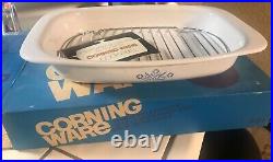 Vintage Corning Ware Blue Cornflower Roaster With Rack RARE WHITE MARK, BOX P-21