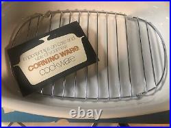 Vintage Corning Ware Blue Cornflower Roaster With Rack RARE WHITE MARK, BOX P-21